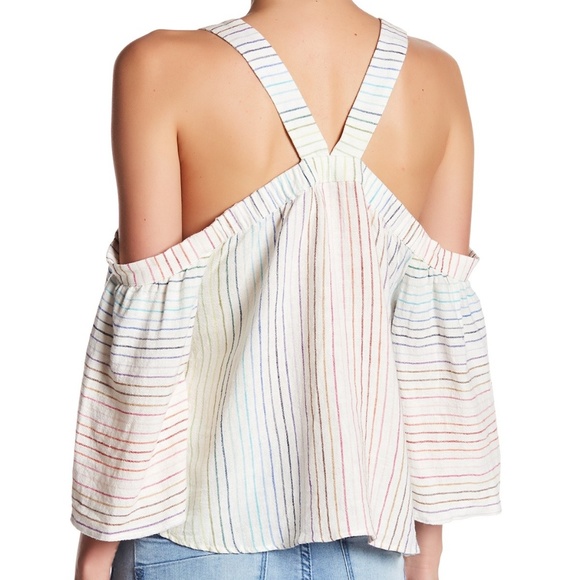Striped Cold Shoulder Linen Top - Picture 2 of 8